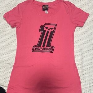 Harley-Davidson Pink Short Sleeve Tee with Black "Number 1" Graphic
